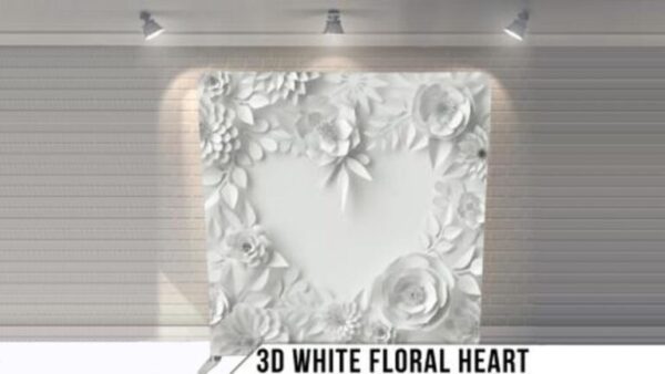 3D white floral hearts Backdrop for Photo Booth Rental