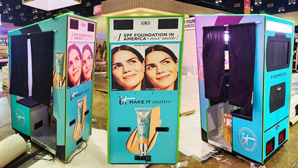 funstop photo booth with custom branding for a Tron arcade 80's theme