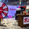 prize wheel rental with custom branding for corporate tradeshow booth