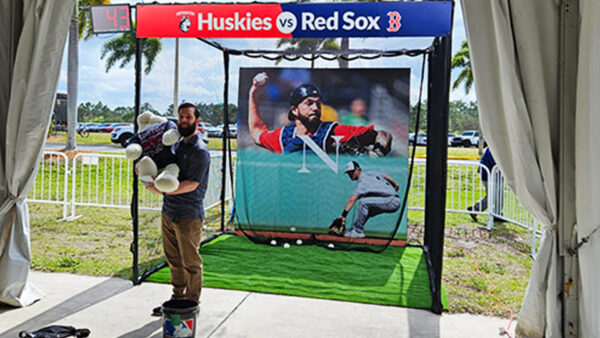 baseball speed radar party rental with custom printed graphics display in Florida