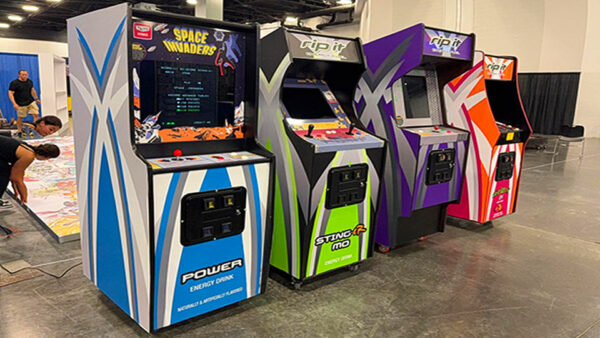 Florida arcade machine with custom branding artwork
